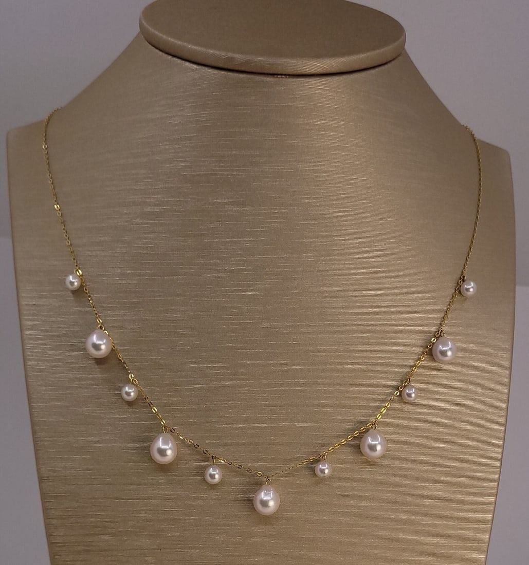 Necklace - 18 kt. Yellow gold - 4x7.5mm Akoya Pearls - 7