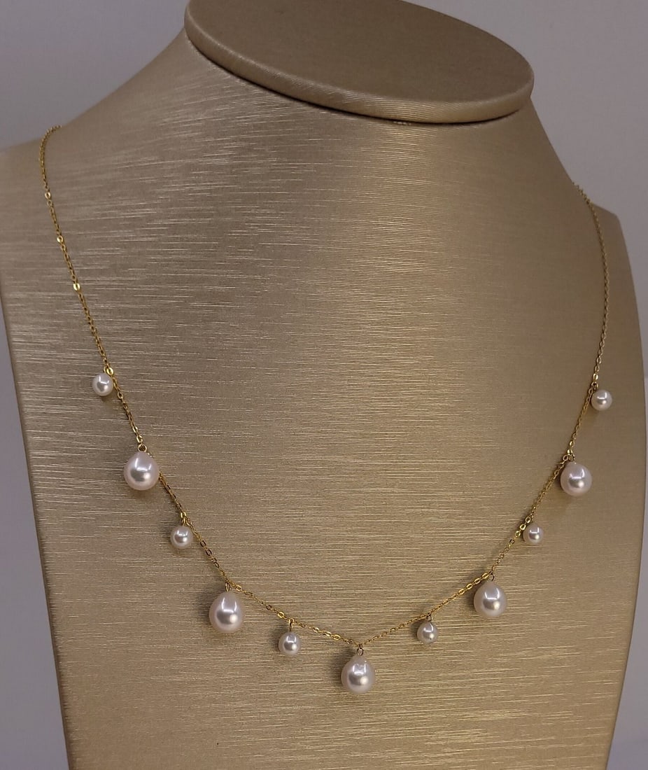 Necklace - 18 kt. Yellow gold - 4x7.5mm Akoya Pearls - 9