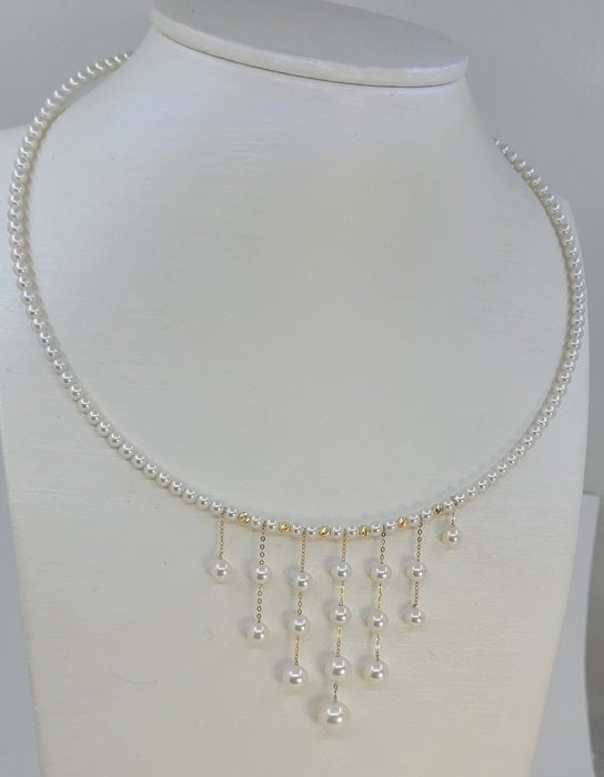 Necklace - 18 kt. Yellow gold - 3.5x8mm Freshwater Pearls - 4