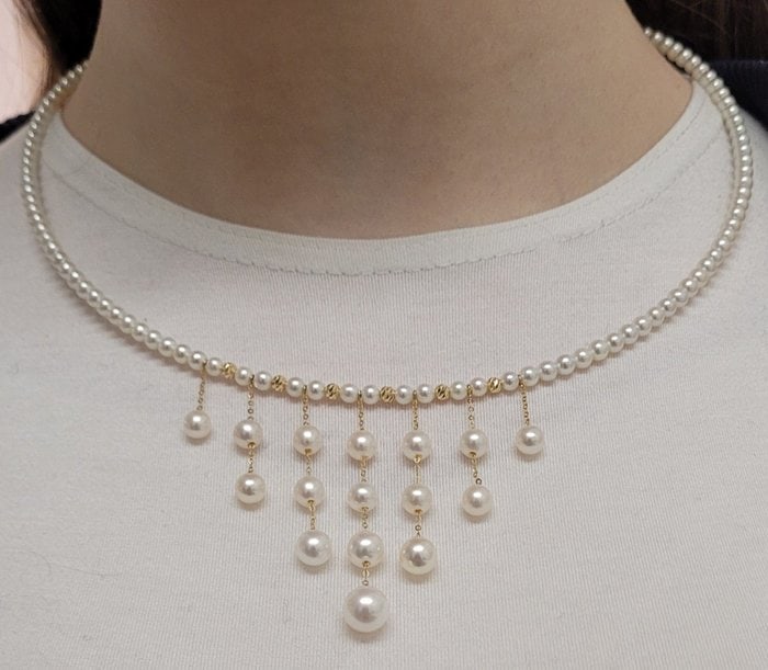 Necklace - 18 kt. Yellow gold - 3.5x8mm Freshwater Pearls - 7