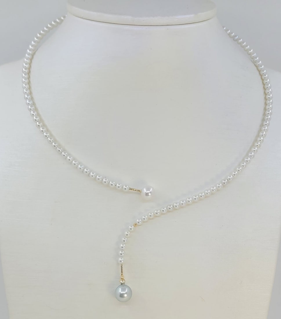 Necklace - 18 krt Yellow gold 7x9 mm Akoya pearls - 3,5 mm freshwater pearls - 2