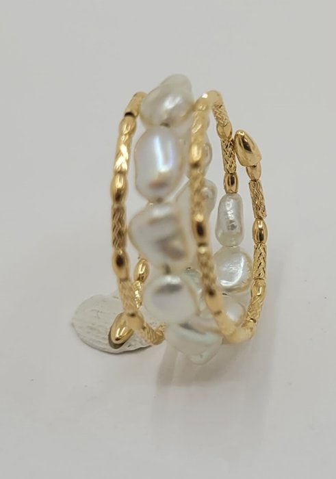 Ring - 18 kt. Yellow gold - Keshi Akoya Pearls - 6
