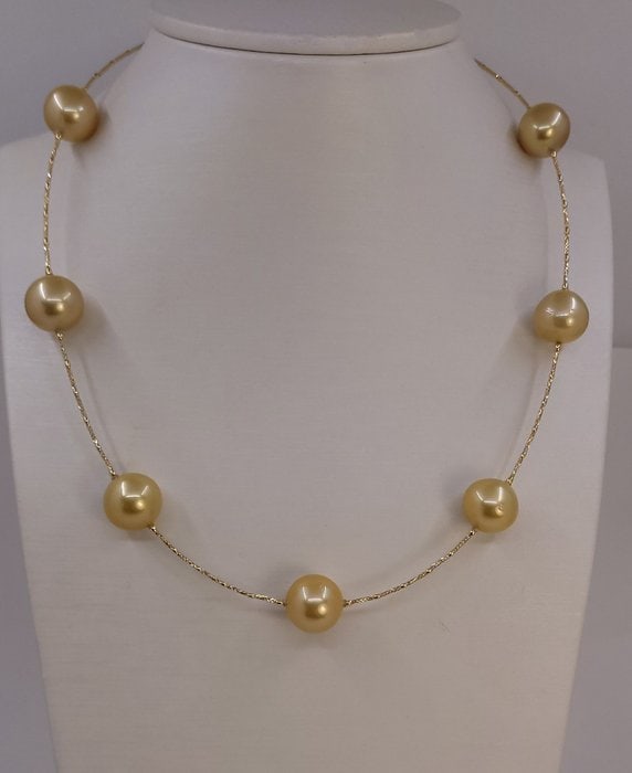 Necklace - 18 kt. Yellow gold, 13x14mm Round Deep Golden South Sea Pearls - 2