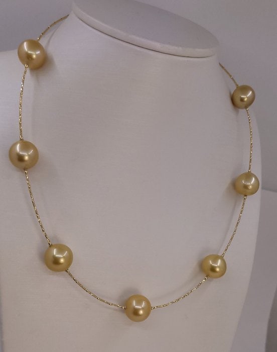 Necklace - 18 kt. Yellow gold, 13x14mm Round Deep Golden South Sea Pearls - 3