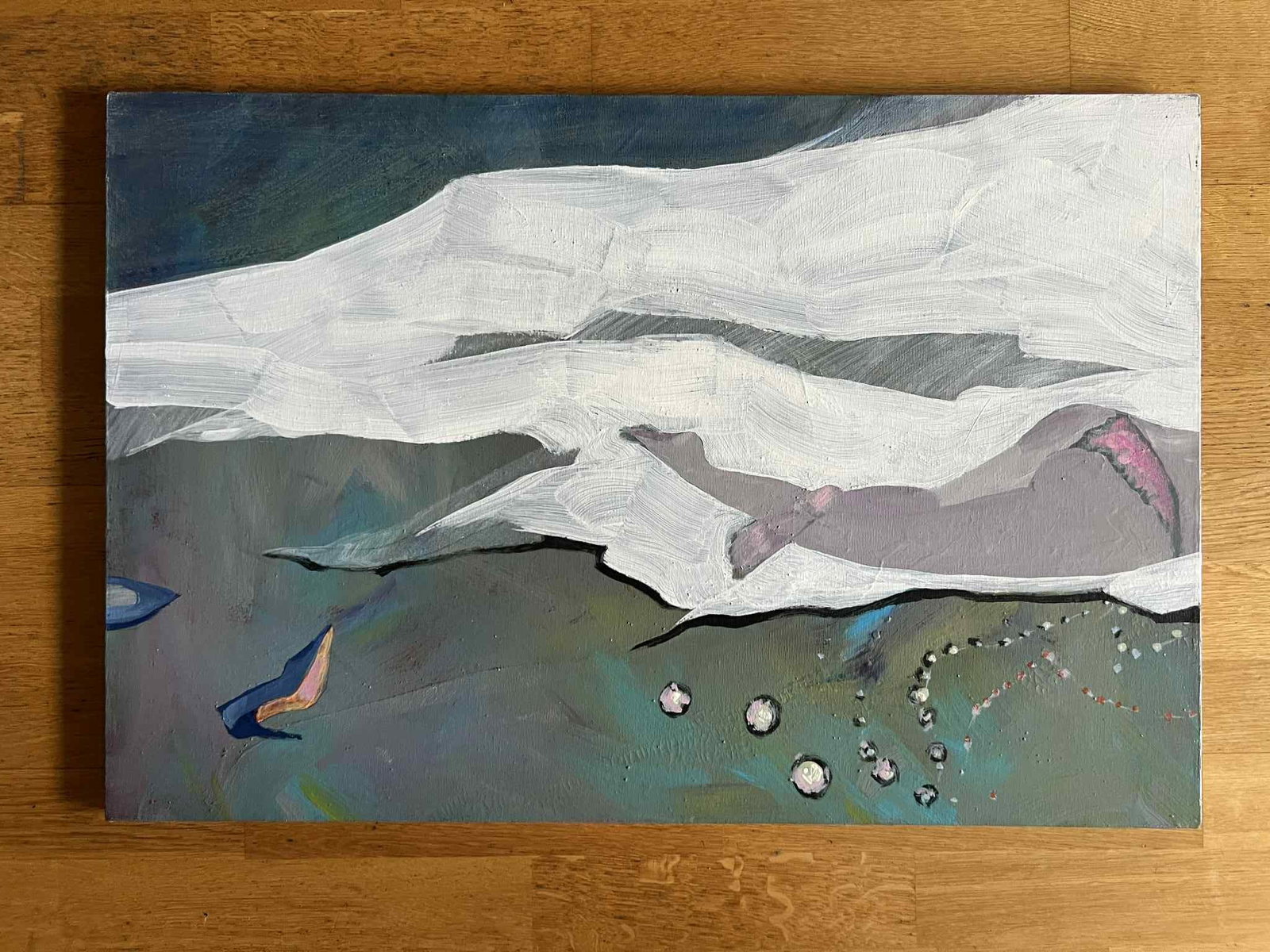 Acrylic painting uneventful evening Natalia V.: Title: Acrylic painting uneventful evening Natalia V. Description: 11Vc Painter: Natalia V. S?ze: 50x75 cm/ 19.68x29.52 inches Components: acrylic, canvas Original painting CONDITION: exellent ERA: 20