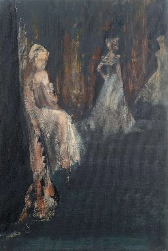 Acrylic painting ballet series Behind the scenes 5 Natalia V.: Title: Acrylic painting ballet series Behind the scenes 5 Natalia V. Description: 20Vc Painter: Natalia V. S?ze: 25x20 cm/ 9.84x7.87 inches Components: acrylic, canvas Original painting CONDITION: exe