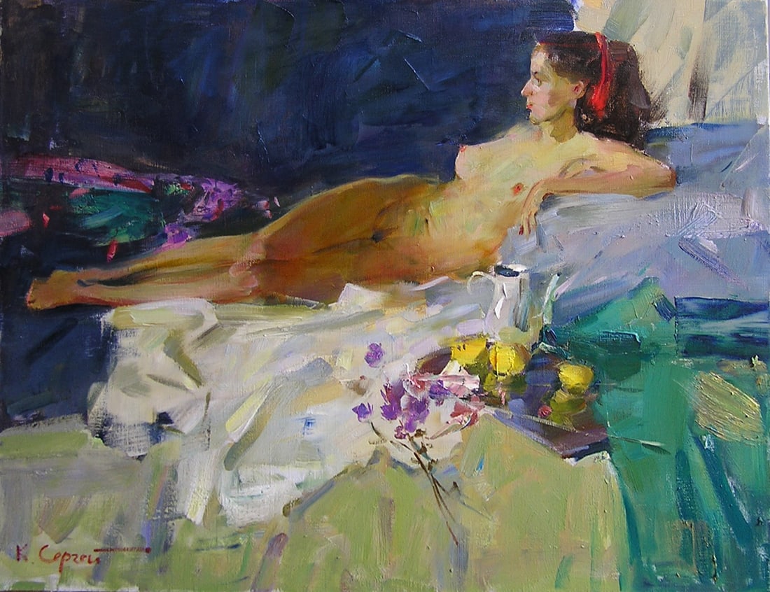 Oil painting figure Serg Kovalenko: Title: Oil painting figure Serg Kovalenko Description: 137SK Painter: Serg Kovalenko S?ze: 65x50 cm/25.6x19.7 inches Components: oil, canvas Original painting CONDITION: exellent ERA: modern Graduated