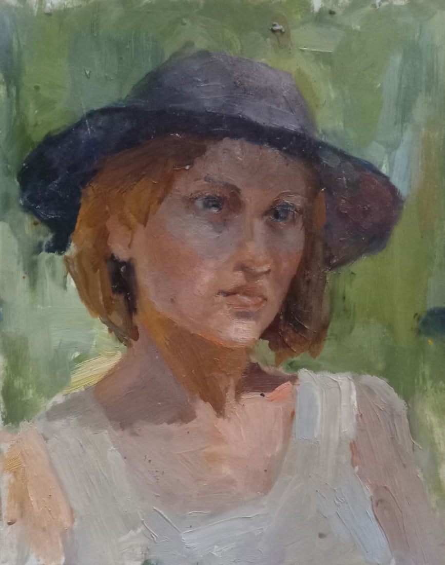 Oil painting Portrait en plein air Alex Ditriev: Title: Oil painting Portrait en plein air Alex Ditriev Description: 448AD Painter: Alex Ditriev S?ze: 41x33 cm/ 16.14x12.99 inches Components: oil, cardboard Original painting from our collection ERA: