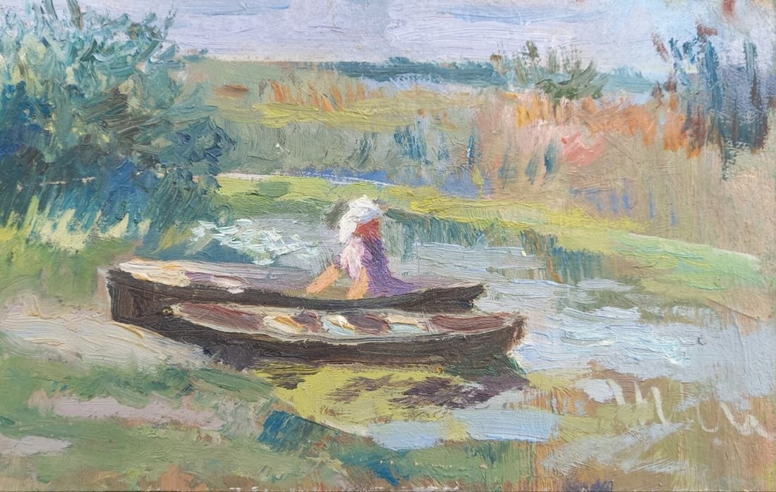 Oil painting Summer motive Alex Ditriev: Title: Oil painting Summer motive Alex Ditriev Description: 563AD Painter: Alex Ditriev S?ze:13x20 cm/ 5.12x7.87 inches Components: oil, cardboard Original painting from our collection ERA: Short info