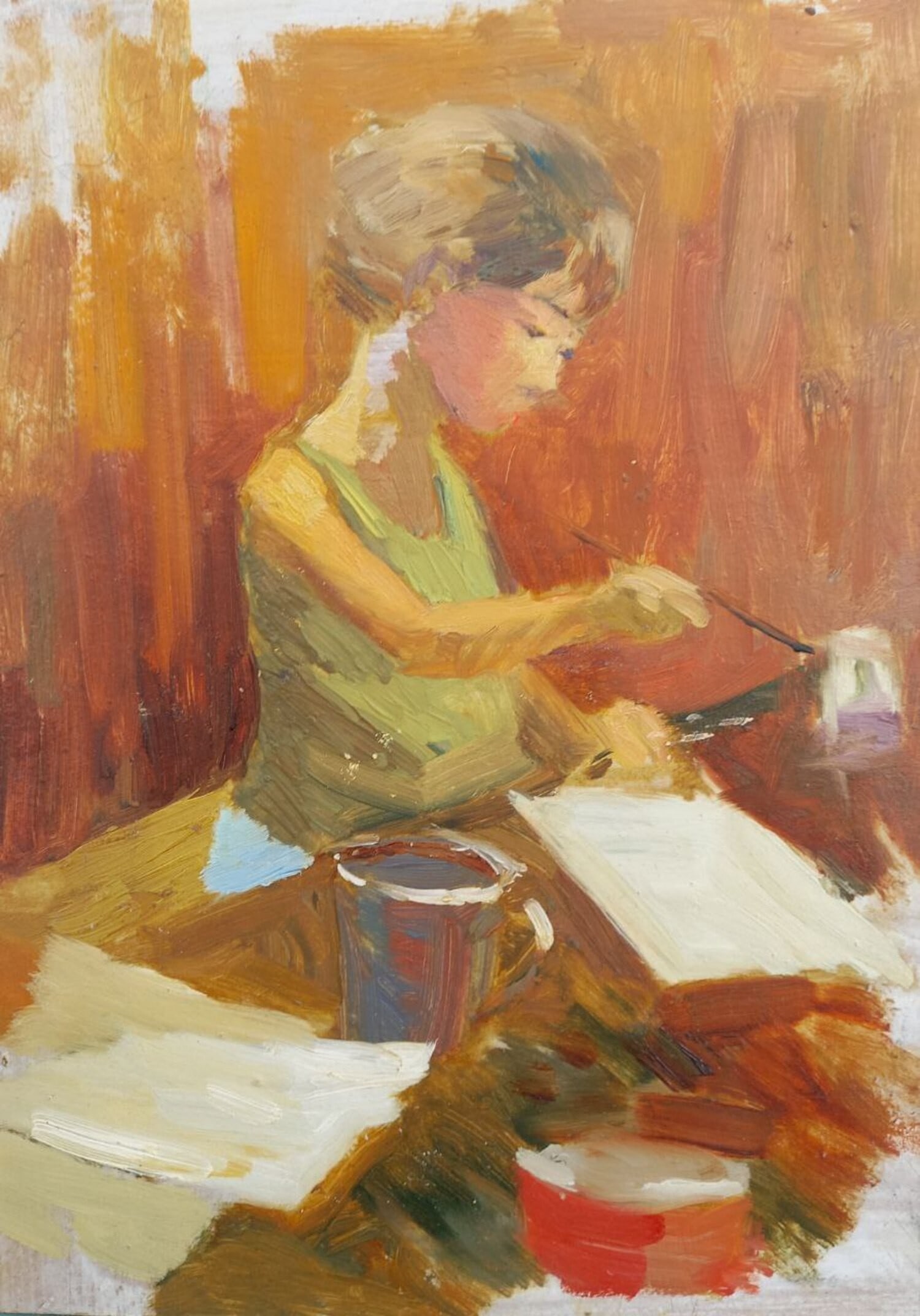Oil painting Young artist Alex Ditriev: Title: Oil painting Young artist Alex Ditriev Description: 573AD Painter: Alex Ditriev S?ze:28x20 cm/ 11.02x7.87 inches Components: oil, cardboard Original painting from our collection ERA: Short info