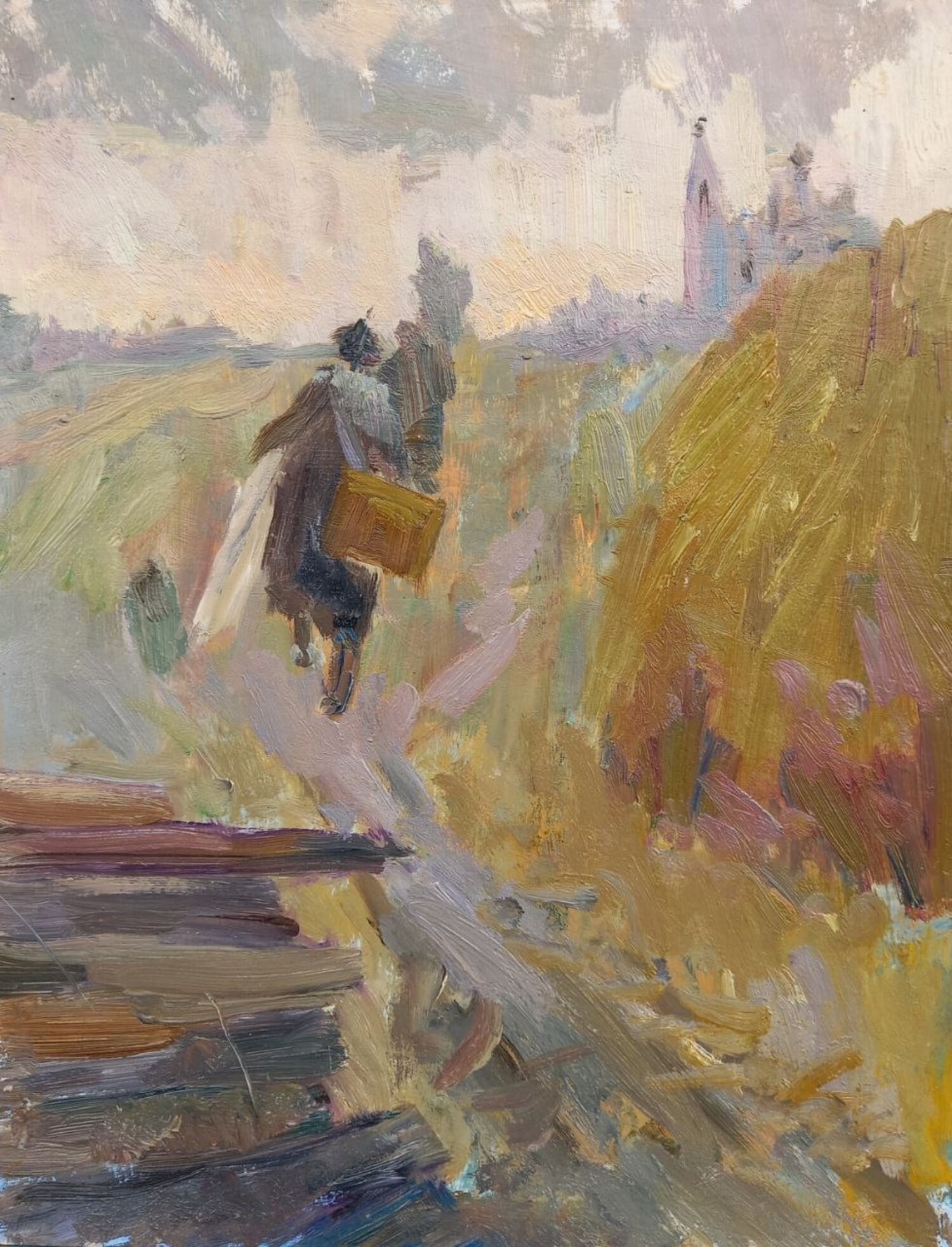 Oil painting Road through the field Alex Ditriev: Title: Oil painting Road through the field Alex Ditriev Description: 603AD Painter: Alex Ditriev S?ze:40x30 cm/ 15.75x11.81 inches Components: oil, cardboard Original painting from our collection ERA: