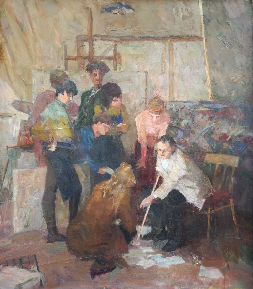 Oil painting Students Alex Ditriev: Title: Oil painting Students Alex Ditriev Description: 612AD Painter: Alex Ditriev S?ze:80x70 cm/ 31.49x27.56 inches Components: oil, canvas Original painting from our collection ERA: Short informatio