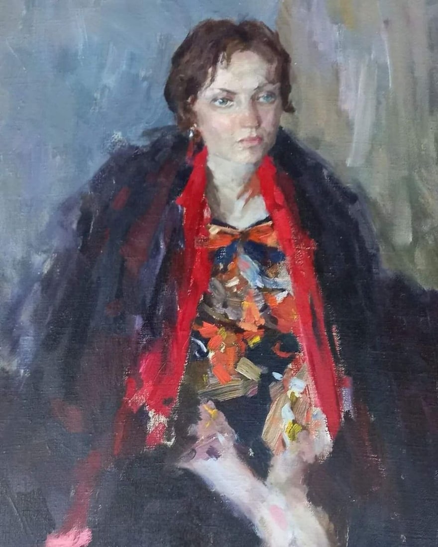 Oil painting Female portrait Alex Ditriev: Title: Oil painting Female portrait Alex Ditriev Description: 616AD Painter: Alex Ditriev S?ze:90x70 cm/ 35.43x27.56 inches Components: oil, canvas Original painting from our collection ERA: 1998 Shor