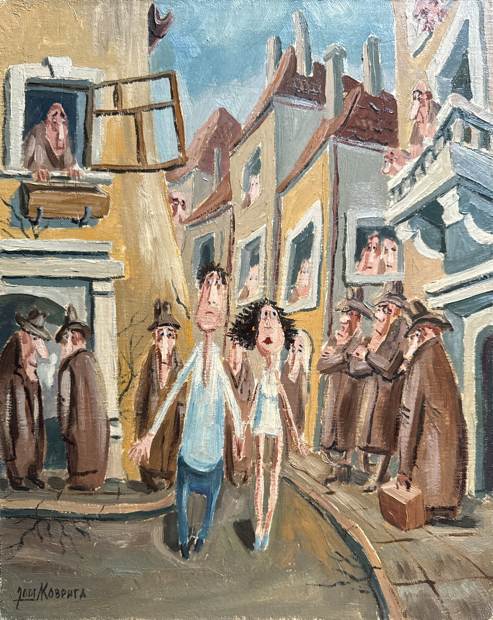 Oil painting with frame city performance K. Leonid: Title: Oil painting with frame city performance K. Leonid Description: 693KK Painter: K. Leonid S?ze: 50x40 cm/ 19.68x15.74 inches Components: oil, canvas Original painting CONDITION: exellent ERA:200