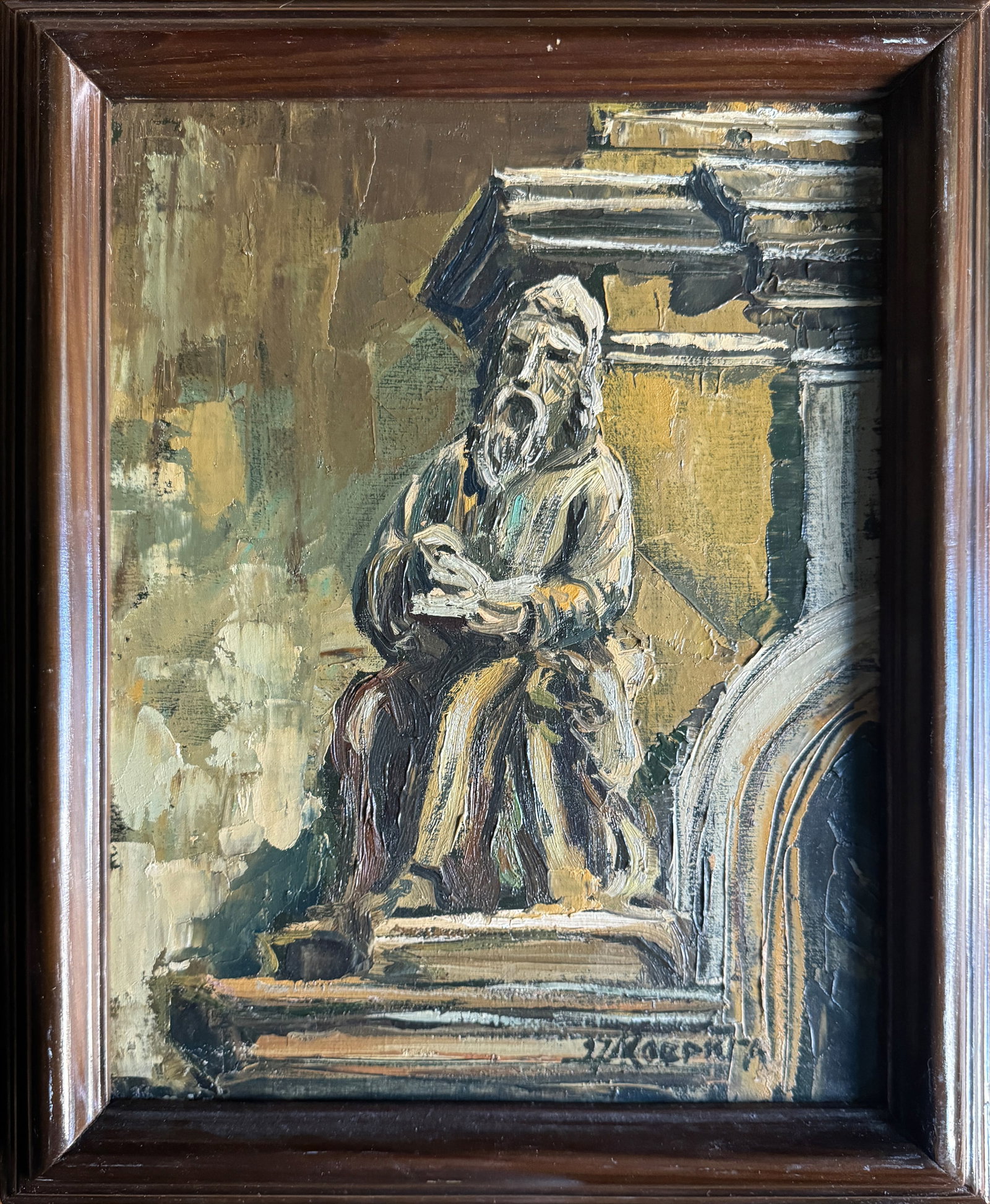 Oil painting with frame Evangelist Luke K. Leonid: Title: Oil painting with frame Evangelist Luke K. Leonid Description: 943KK Painter: K. Leonid S?ze: 32x24 cm/ 12.59x9.44 inches Components: oil, canvas Original painting CONDITION: exellent ERA:1997 