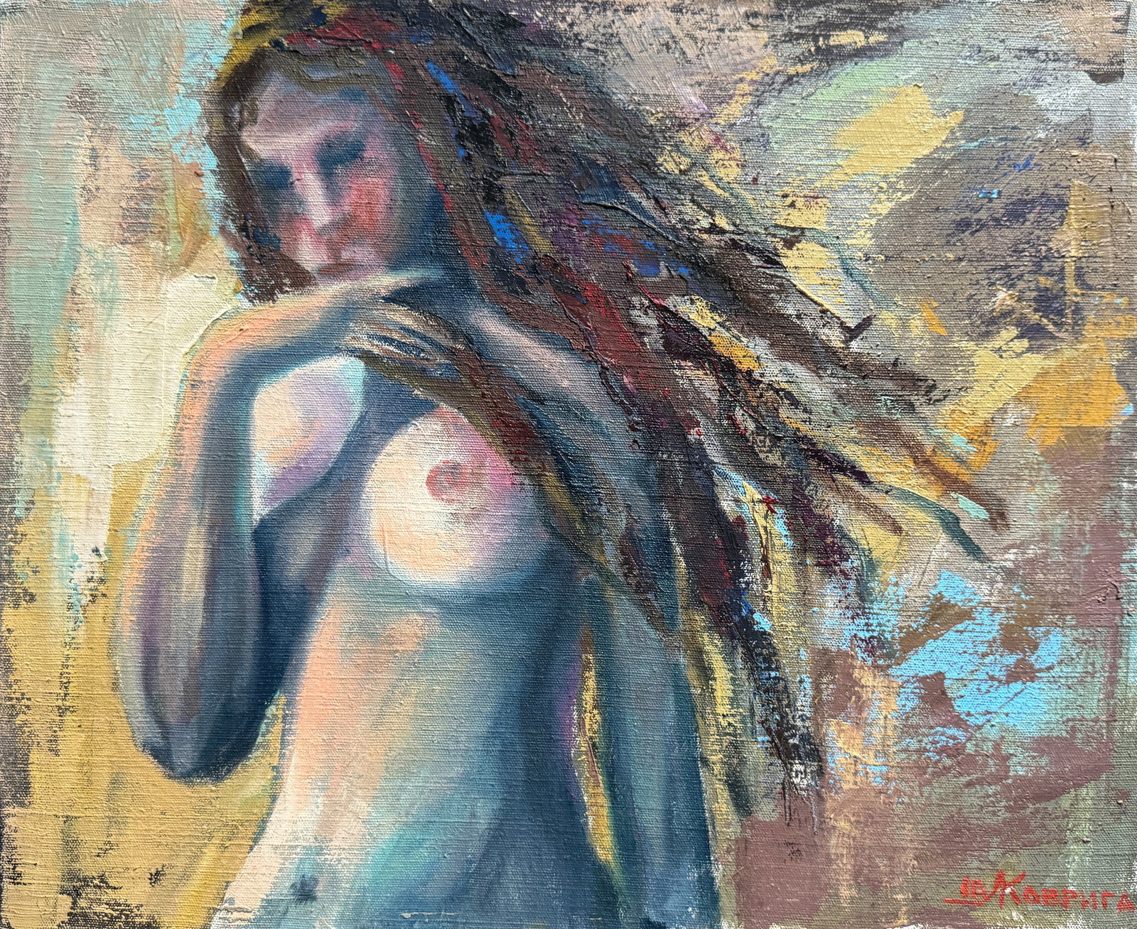 Abstract Oil painting with frame Nu K. Leonid: Title: Abstract Oil painting with frame Nu K. Leonid Description: 990KK Painter: K. Leonid S?ze: 50x60 cm/ 19.68x23.62 inches Components: oil, acrylic, canvas Original painting CONDITION: exellent ERA
