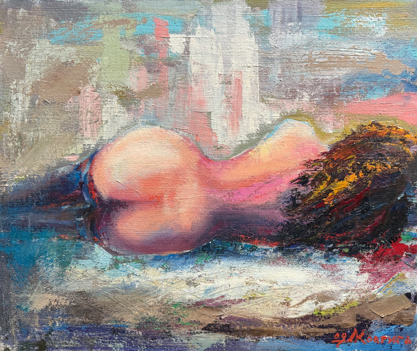 Abstract Oil painting with frame Figure K. Leonid: Title: Abstract Oil painting with frame Figure K. Leonid Description: 991KK Painter: K. Leonid S?ze: 50x60 cm/ 19.68x23.62 inches Components: oil, acrylic, canvas Original painting CONDITION: exellent