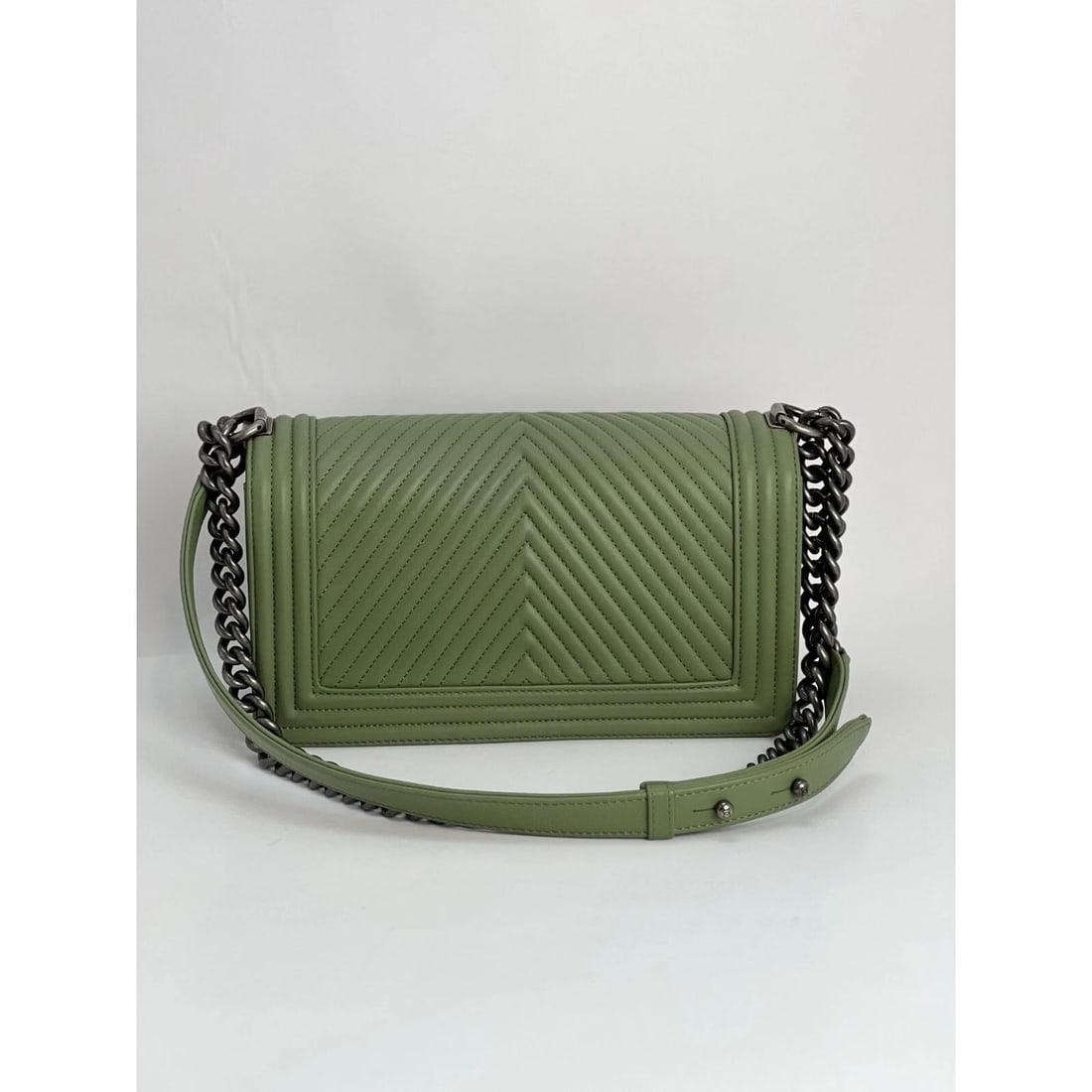 Chanel Calfskin Chevron Quilted Medium Boy Flap Light Green Bag - 2