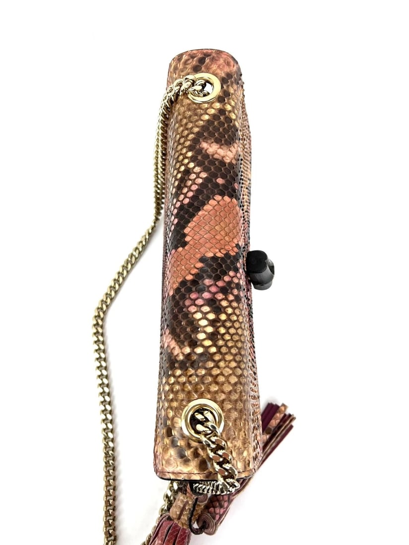 Gucci Miss Bamboo Tassel Chain Beige Brown Pink Python Shoulder Bag - 13