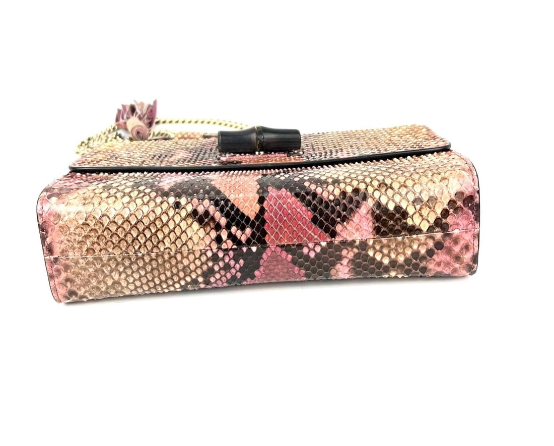 Gucci Miss Bamboo Tassel Chain Beige Brown Pink Python Shoulder Bag - 3