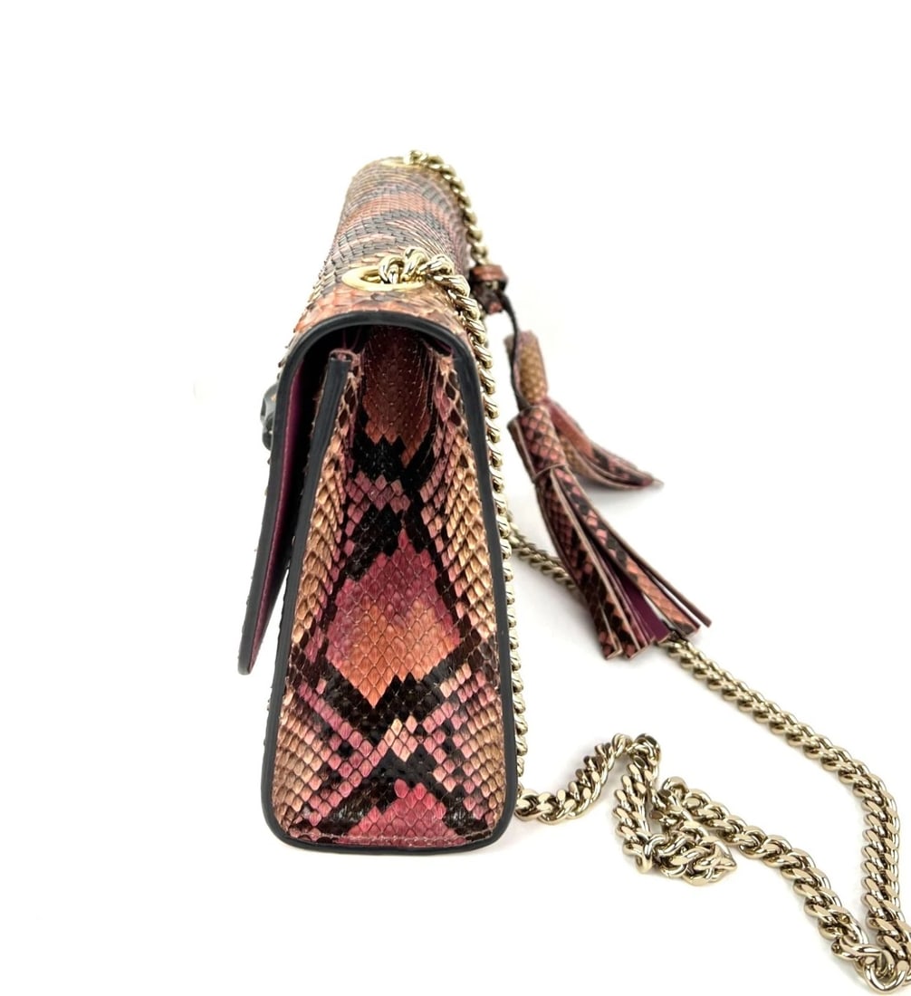 Gucci Miss Bamboo Tassel Chain Beige Brown Pink Python Shoulder Bag - 5