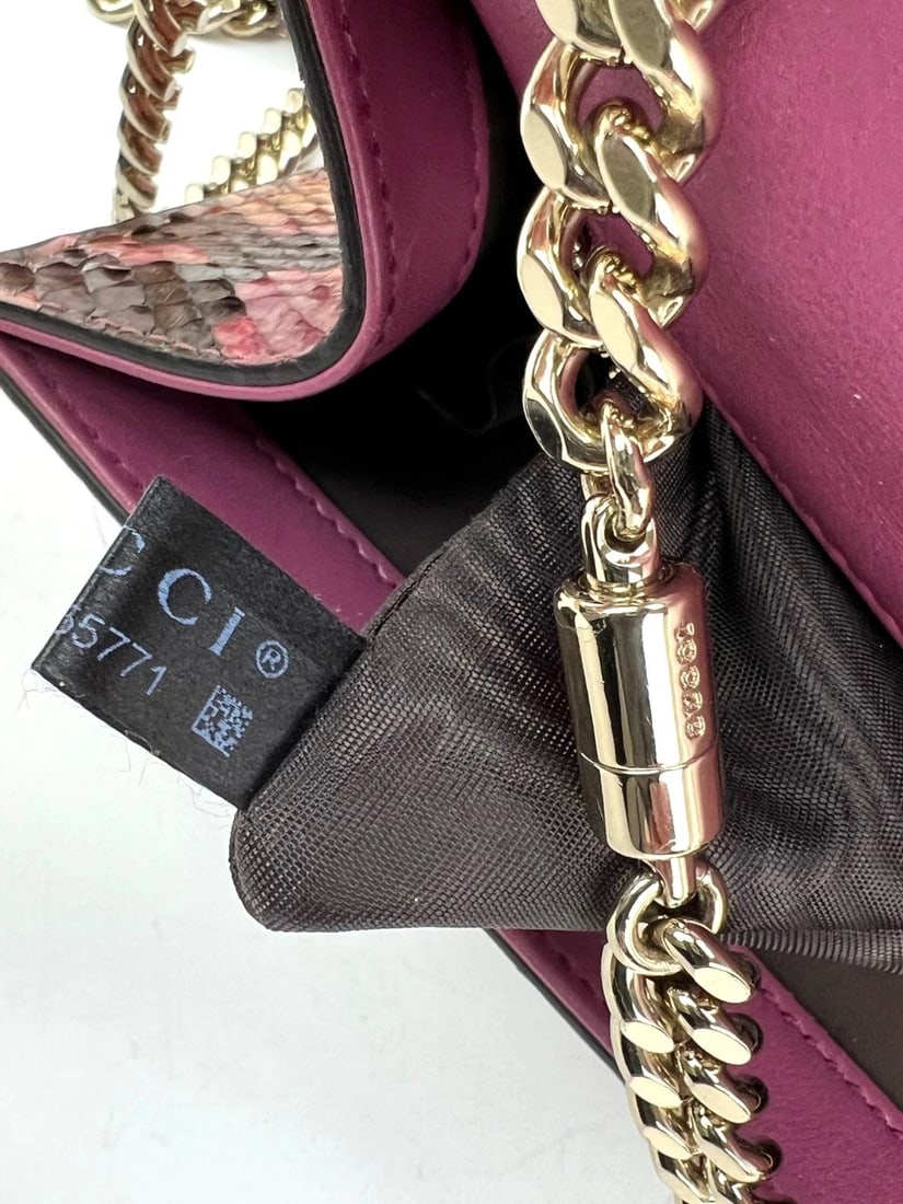Gucci Miss Bamboo Tassel Chain Beige Brown Pink Python Shoulder Bag - 6