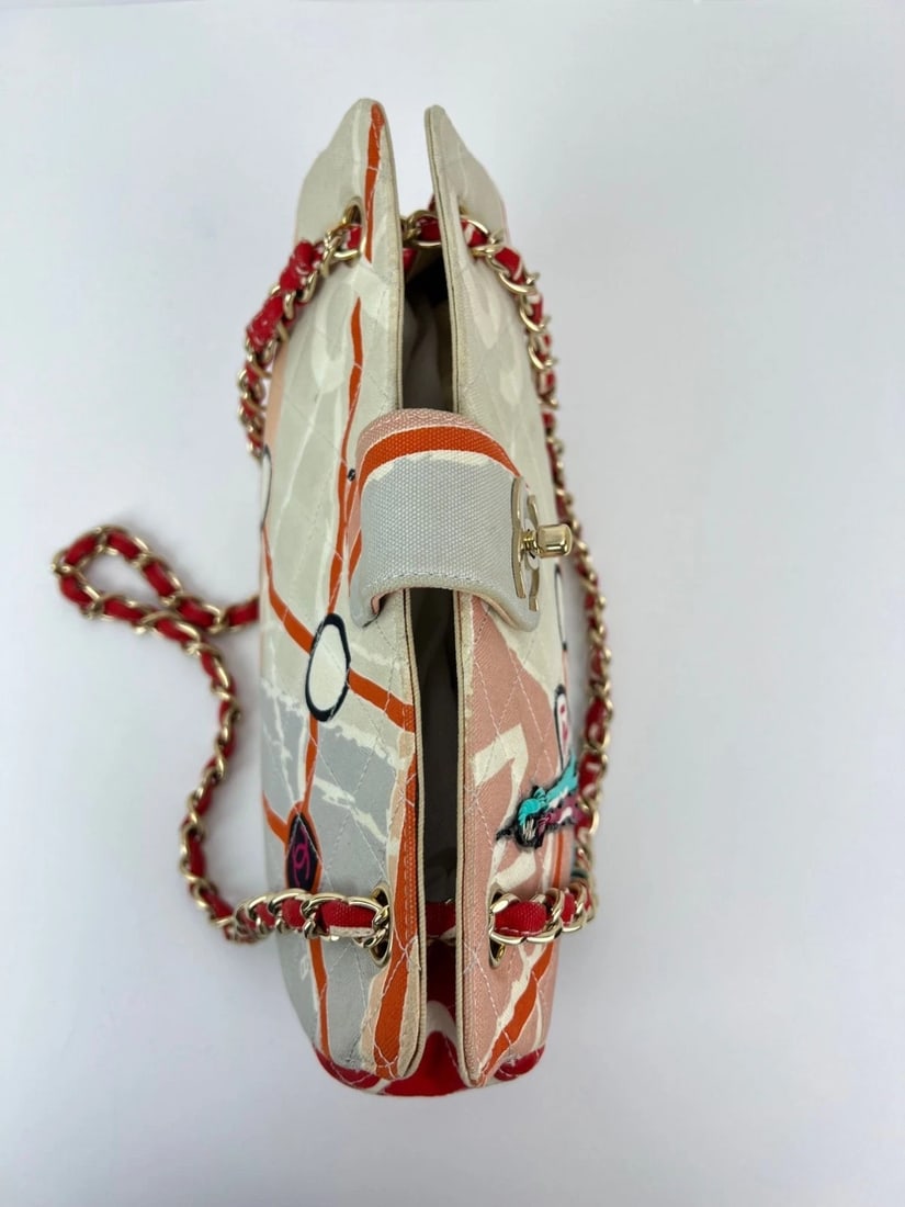 Chanel Eiffel Tower Multicolor Canvas Matelasse Chain Vintage Shoulder Bag - 13