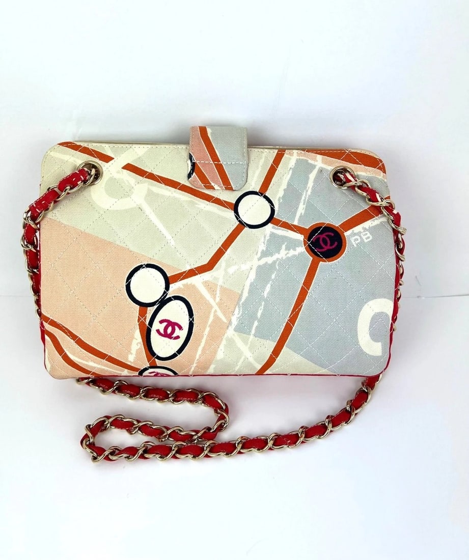 Chanel Eiffel Tower Multicolor Canvas Matelasse Chain Vintage Shoulder Bag - 2