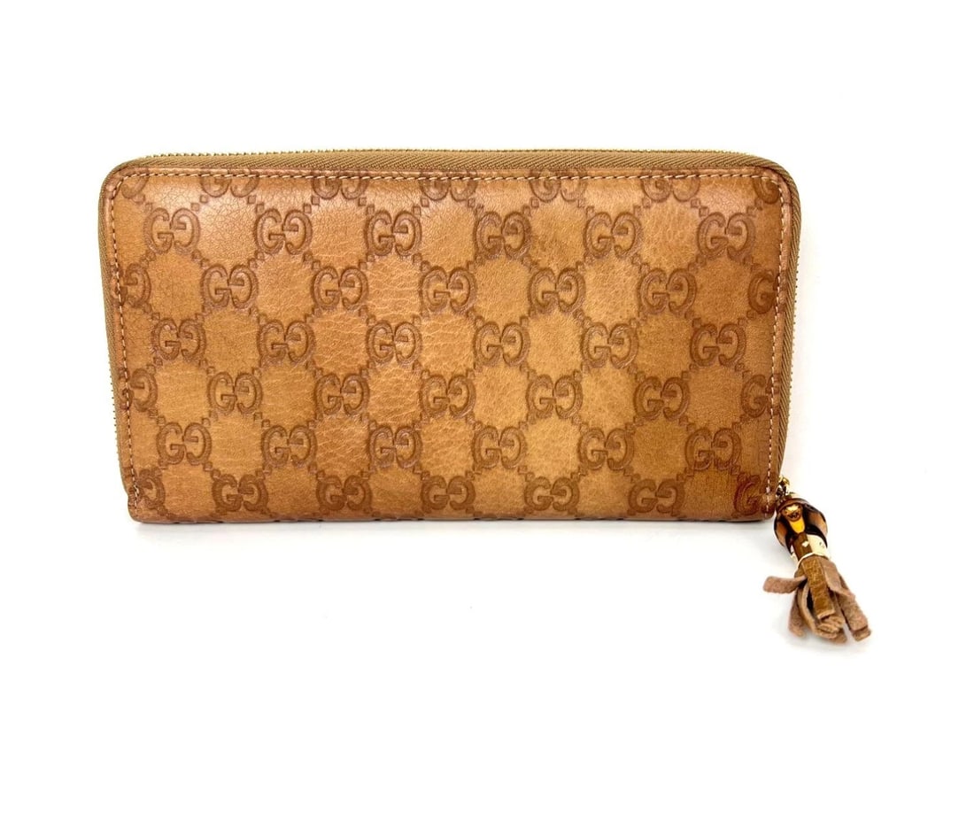 Gucci GG Guccisima Leather Bamboo Tassel Zippy Wallet Clutch - 2