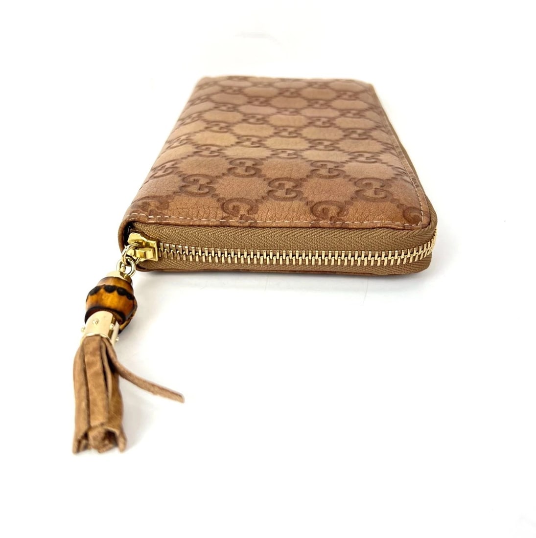 Gucci GG Guccisima Leather Bamboo Tassel Zippy Wallet Clutch - 3
