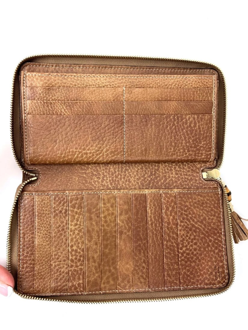 Gucci GG Guccisima Leather Bamboo Tassel Zippy Wallet Clutch - 9