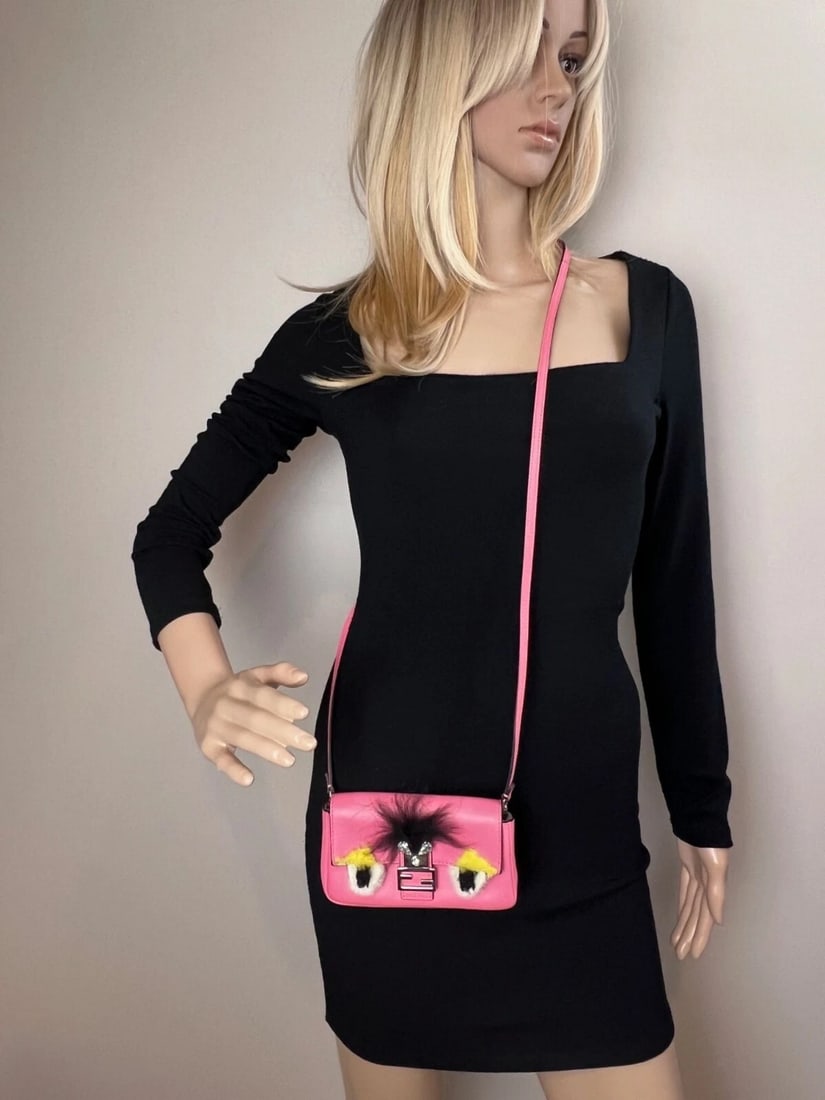 Fendi Monster Baguette Pink Leather Micro Crossbody Bag - 8