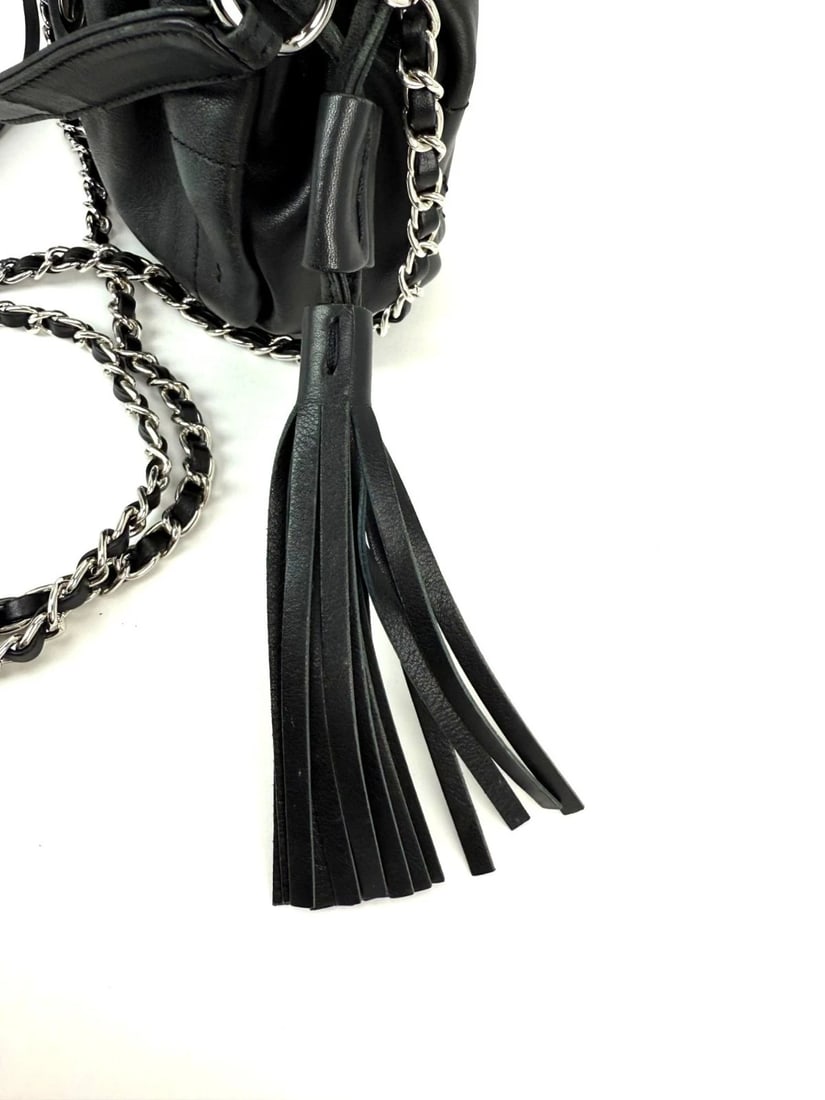 Chanel Vintage Small Lambskin Stitched Chocolate Bar Chain Black Bag - 13
