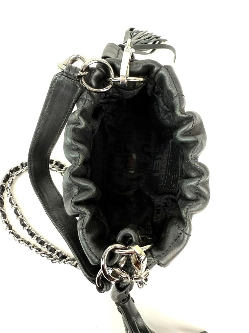 Chanel Vintage Small Lambskin Stitched Chocolate Bar Chain Black Bag - 14