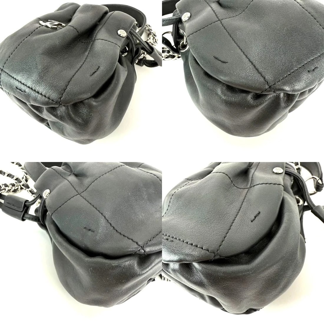 Chanel Vintage Small Lambskin Stitched Chocolate Bar Chain Black Bag - 15