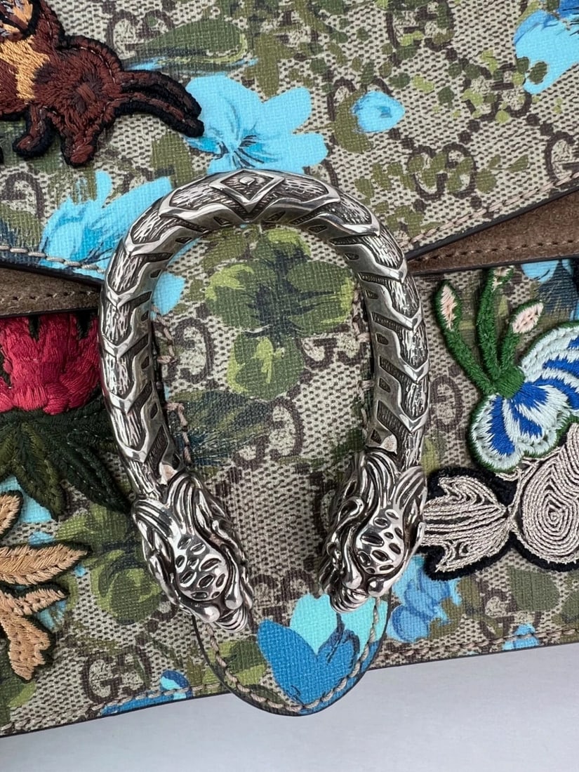 Gucci GGSupreme Blooms Print Embroidered MM Dionysus Blue Shoulder Bag - 13