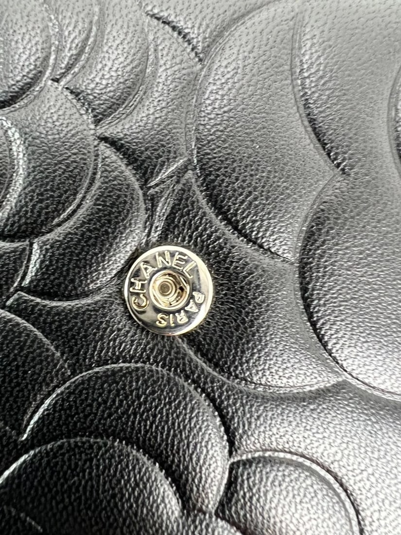 Chanel Lambskin Camellia Black Leather Flap Wallet Clutch - 11