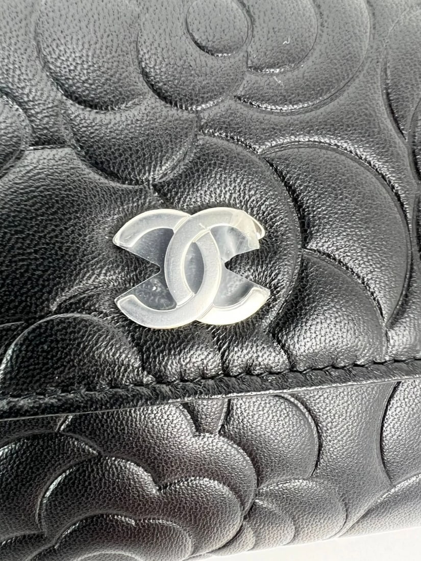 Chanel Lambskin Camellia Black Leather Flap Wallet Clutch - 15