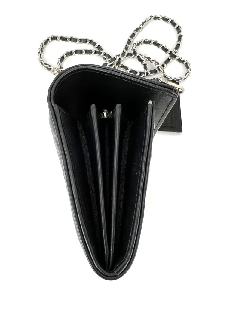 Chanel Lambskin Camellia Black Leather Flap Wallet Clutch - 3