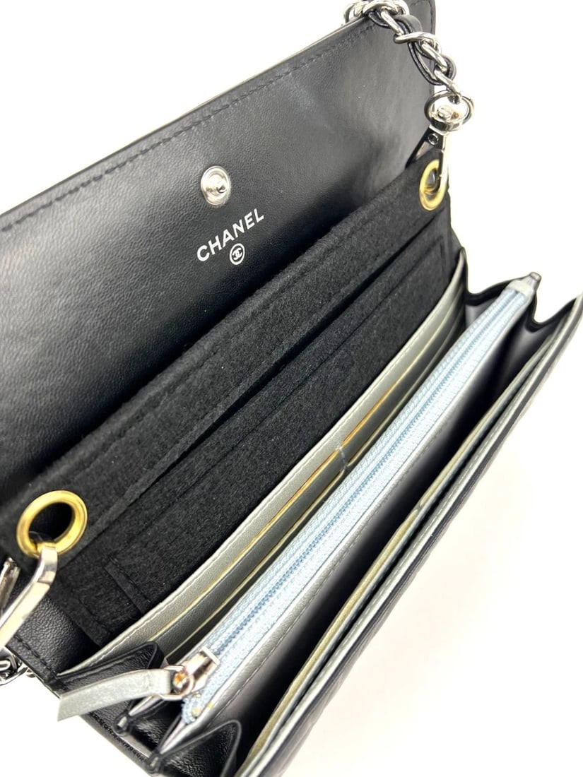Chanel Lambskin Camellia Black Leather Flap Wallet Clutch - 4