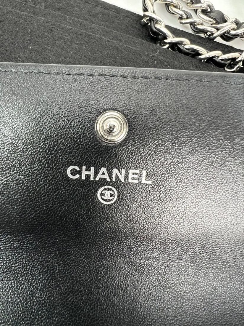 Chanel Lambskin Camellia Black Leather Flap Wallet Clutch - 8