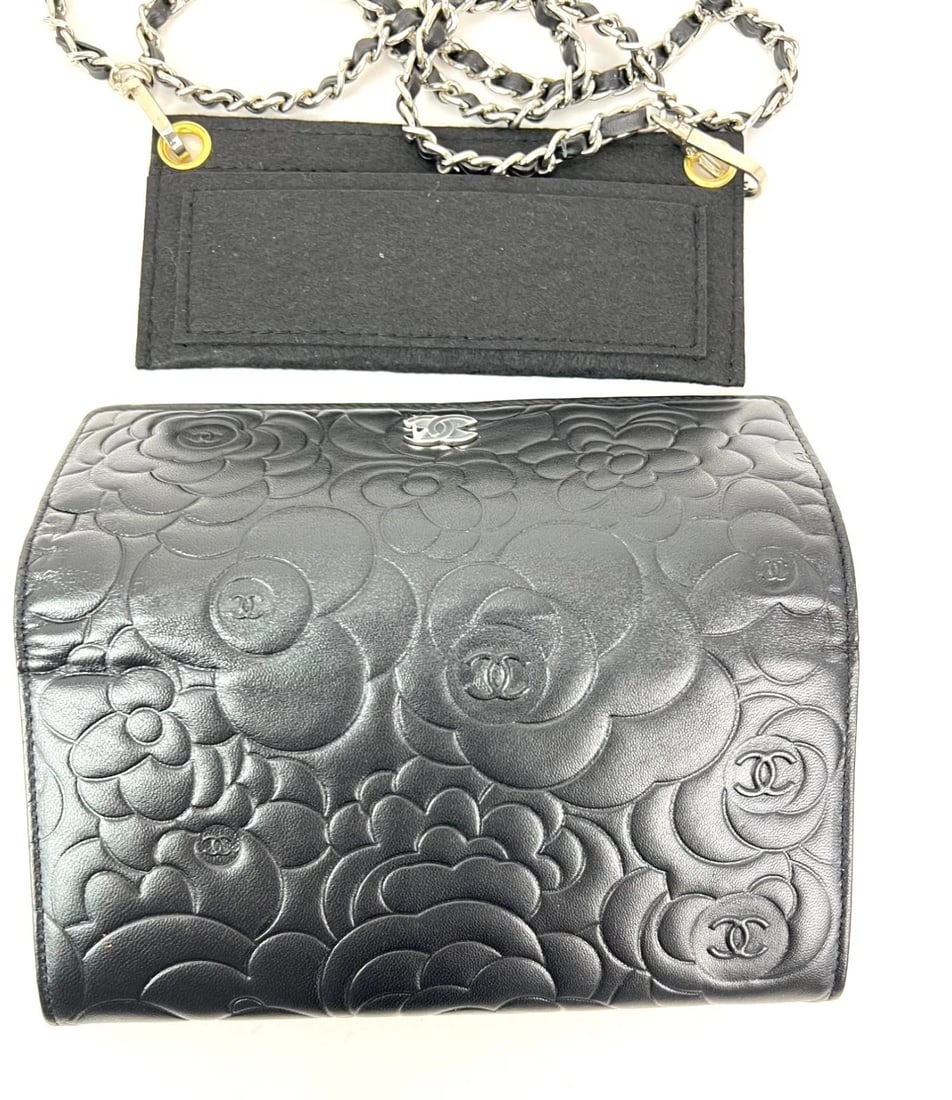 Chanel Lambskin Camellia Black Leather Flap Wallet Clutch - 9