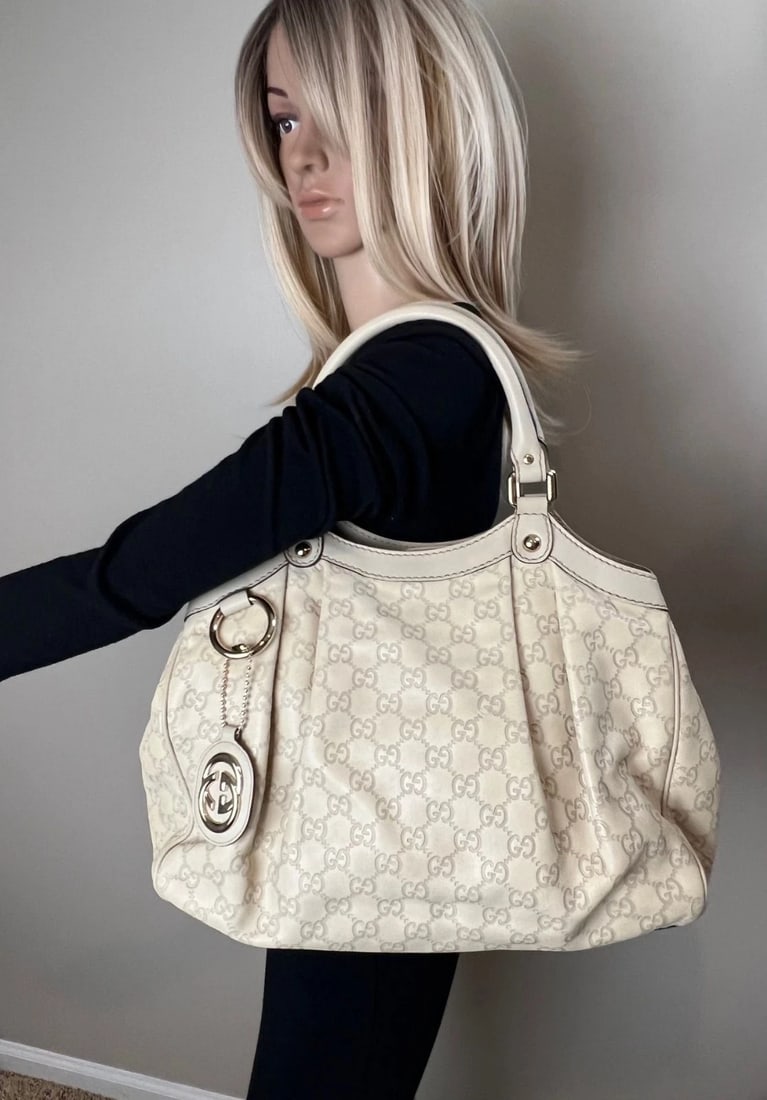 Gucci Sukey Medium Guccissima Leather Mystic White Tote - 12