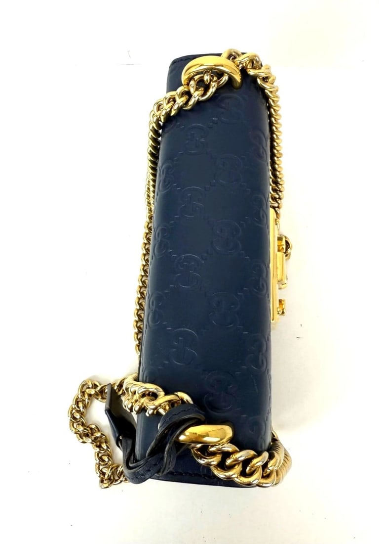 Gucci GG Supreme Small Padlock Monogram Blue Leather Shoulder Bag - 11