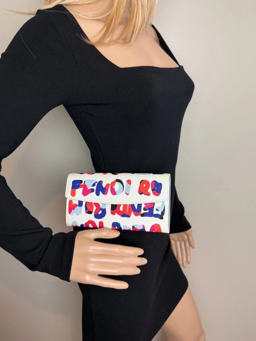 Fendi White Multicolor Vitello Elite Fendi Roma Graffiti Wallet - 14