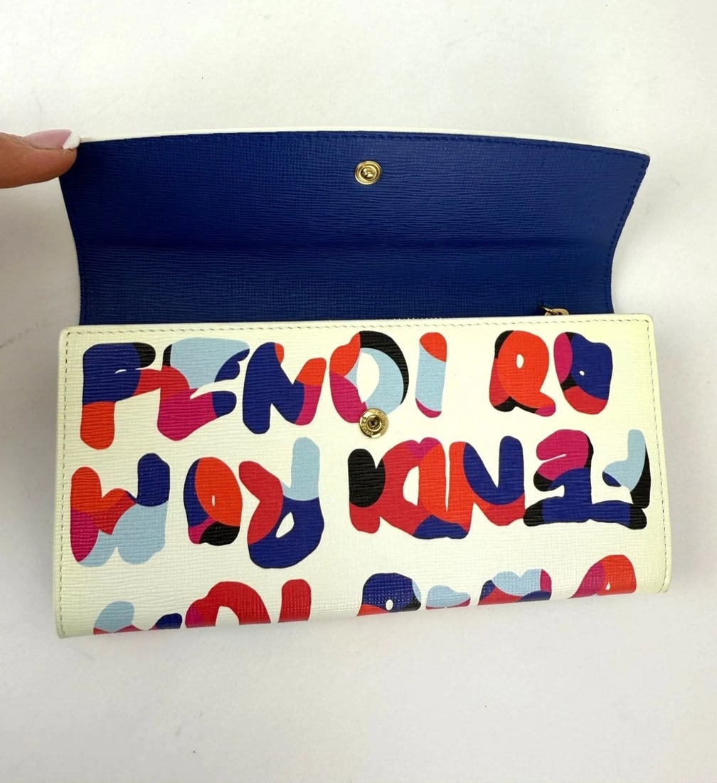Fendi White Multicolor Vitello Elite Fendi Roma Graffiti Wallet - 5