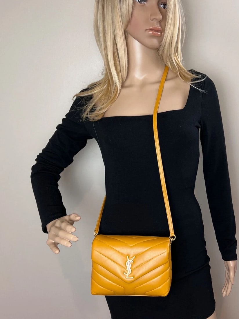 Saint Laurent Calfskin Quilted Toy Loulou Yellow Crossbody Bag - 8