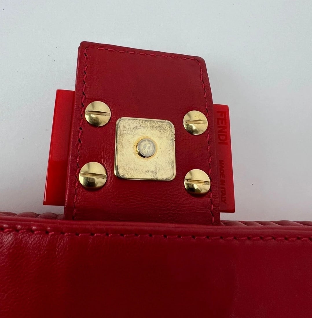 Fendi Red Leather Baugettte Shoulder Clutch Bag - 11