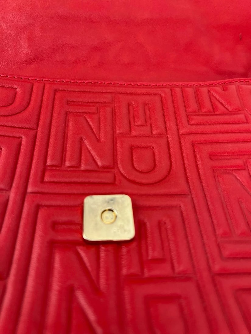 Fendi Red Leather Baugettte Shoulder Clutch Bag - 12