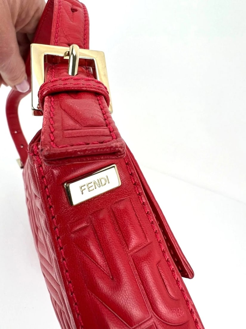 Fendi Red Leather Baugettte Shoulder Clutch Bag - 18